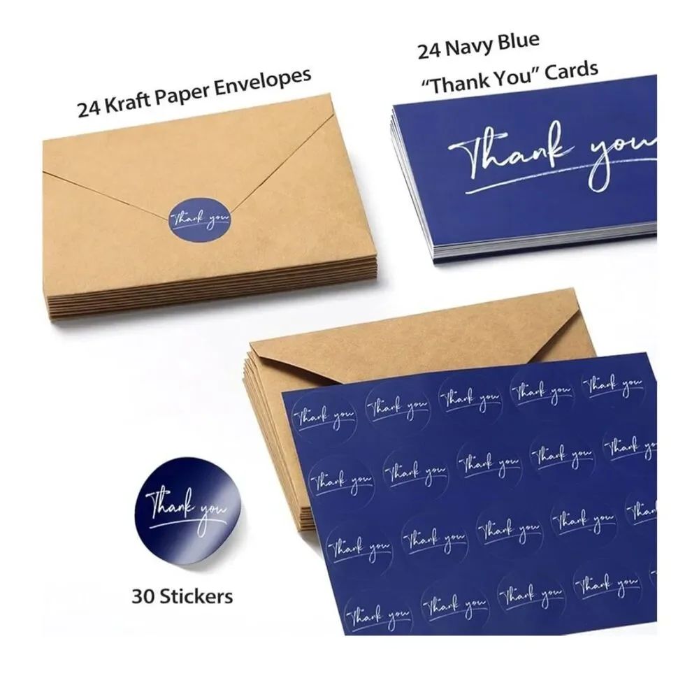 NEW Blue 96 Pk thank You Cards Envelopes & Sticker Graduation 3.5x5”